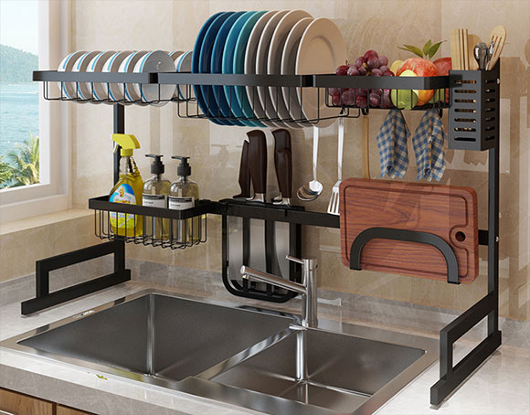 橱柜不够用怎么办?收纳神器不锈钢水槽置物架来帮忙,给厨房扩容!