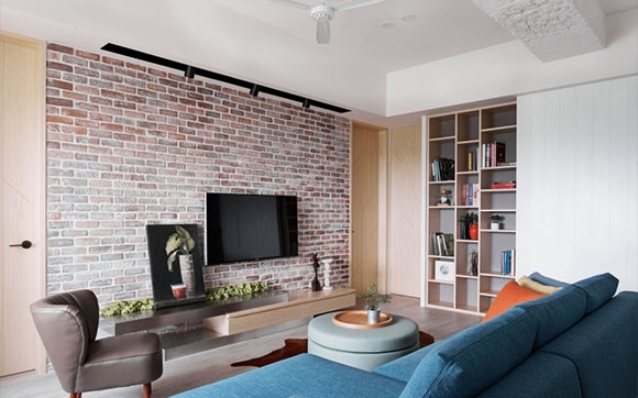 温馨舒适的小公寓装修,文化石电视背景墙,全屋小巧精致很实用!