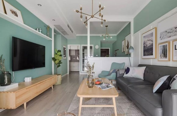 92㎡三房装修,薄荷绿墙面颜色很清爽,清新的田园风格真好看!