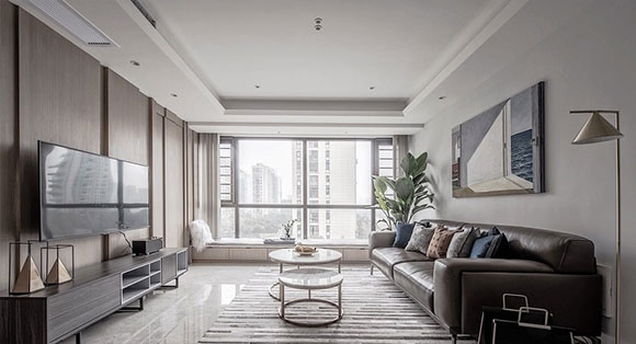 木板装饰电视背景墙,餐厅定制餐边柜,全屋装修高级上档次!