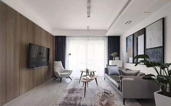 设计素雅的99㎡三房装修，木板电视背景墙真大气，梦想中家的样子！