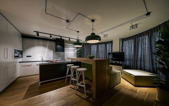 轻工业风设计效果图，客餐厅厨房一体，个性时尚很炫酷！