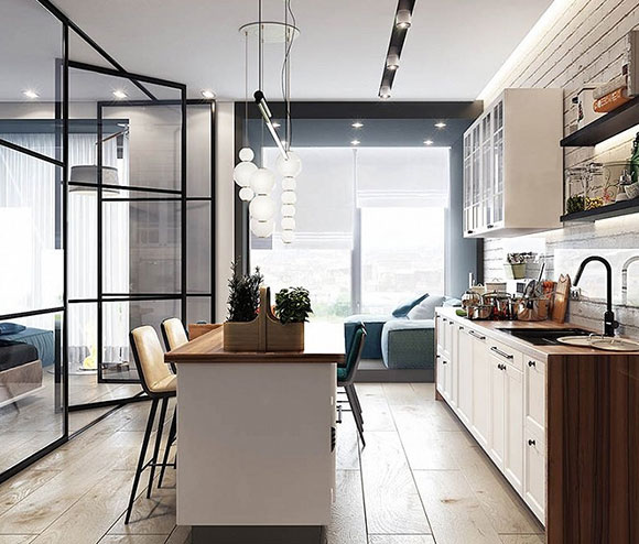 LOFT公寓装修，沙发摆阳台，卧室玻璃墙居然能折叠，设计真巧妙！