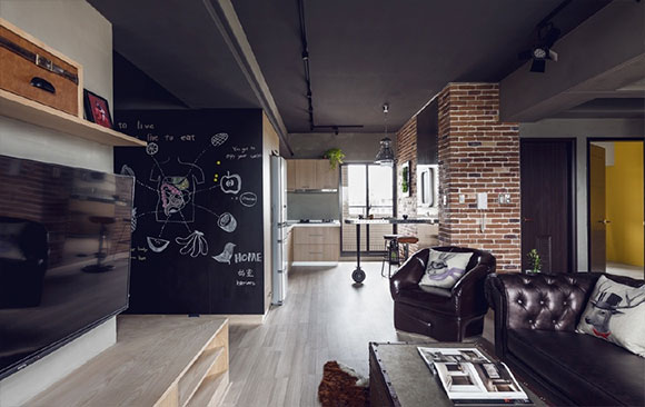 个性另类的自然空间,水泥墙、砖墙,暗色调的空间特别酷炫!