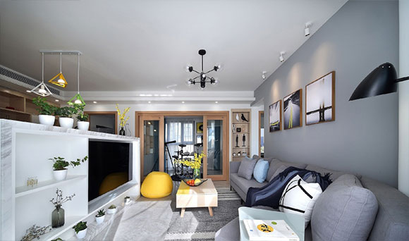 现代北欧风装修设计，配色高级有质感，矮柜电视背景墙真少见！