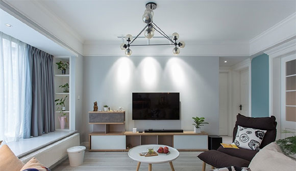 130㎡大空间,客厅没阳台装飘窗,全屋色彩搭配清新特别好看!