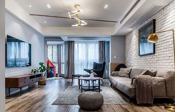 现代风格与北欧风的完美结合，文化石沙发墙，最喜欢儿童房装修！