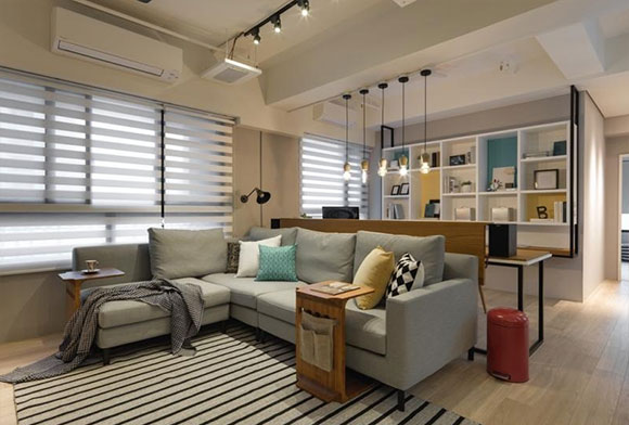 拆掉隔断墙打造开放式空间,书柜吊起来,全屋视野开阔心情更舒畅!