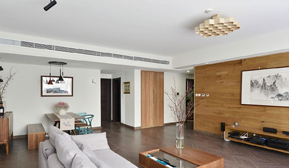 电视墙贴地板，沙发墙装书柜，全屋设计简洁居然很大气，真好看！