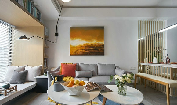 见过最实用的复式空间,客厅飘窗能当书架,定制吧台餐桌真实用!