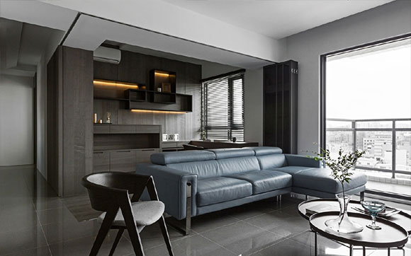 深灰色炫酷现代风格设计，书房玻璃墙居然能折叠，简洁明快很高级！