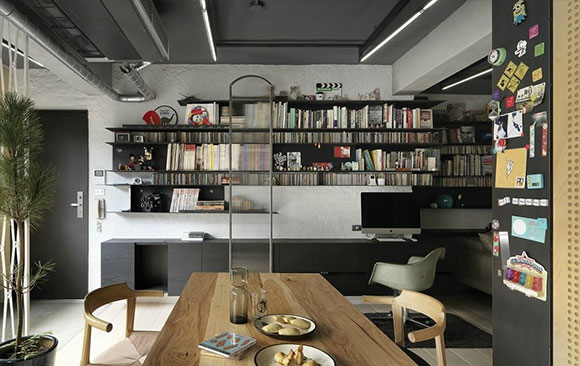 开放式暗色系空间,工作生活互不干扰,在家办公一族别错过!