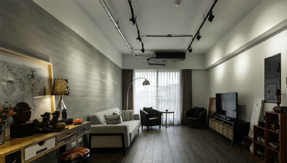 轻工业风LOFT装修，水泥色乳胶漆棕色木地板，全屋设计真高级！