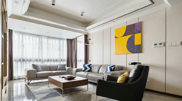 入户墙面装玻璃，电视背景墙打柜子装隐形门，大气的现代风格装修！