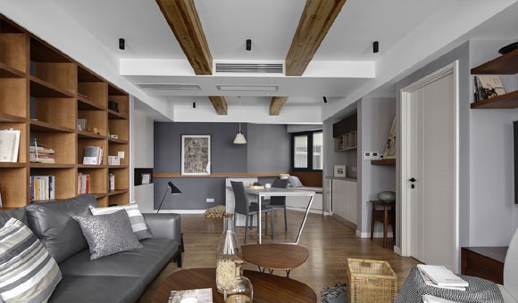 与众不同的北欧风装修设计，书柜式沙发墙最实用，木条吊顶真少见！