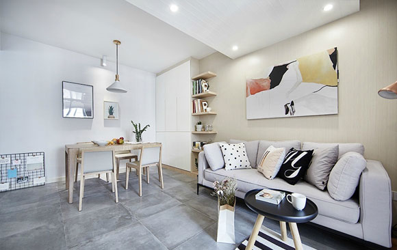 面积不大的小公寓,灰色仿古砖地面,简约风格装修真是很温馨!