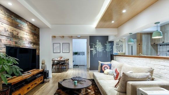 复古北欧风小家,矮墙隔出厨房,木板电视墙,全屋真温馨!