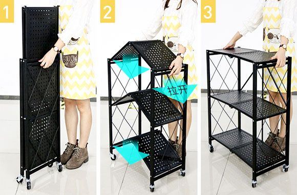 免安装可折叠厨房落地式多层置物架,烤箱微波炉放锅收纳架!