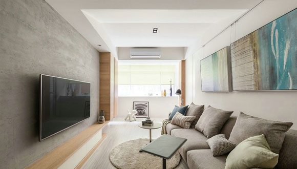 书桌吊墙上,水泥色乳胶漆电视墙,简洁却实用的一居室装修!