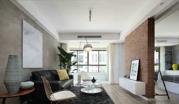 玻璃加红砖墙隔出卧室，完美的一居室很通透，设计效果100分！