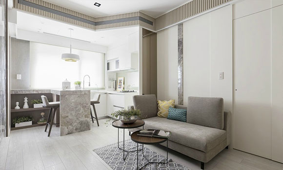 把餐厅包进厨房，卧室装隐形门，这套小户型设计效果很高级！