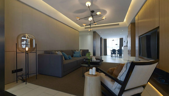 新中式风格装修设计，电视柜挂墙上，浴室柜当隔墙，效果真高级！