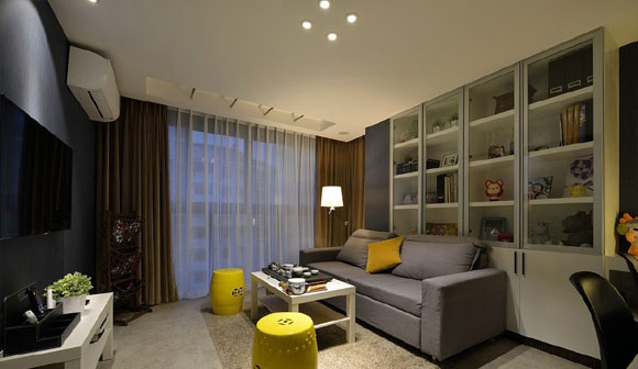 现代风格小户型装修，设计简约时尚有点高级，储物柜沙发墙很实用！