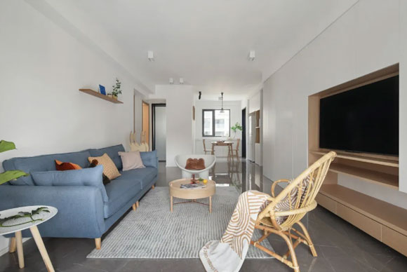 108㎡简约风格4居室,电视墙装隐形门,主卧室隔出书房,实用!