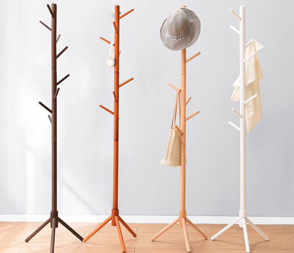讯简落地立式实木衣帽架/衣服包包收纳架子!