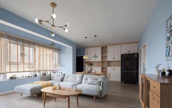 北欧风设计的小家真温馨，蓝色乳胶漆墙面，小户型就该这么装！