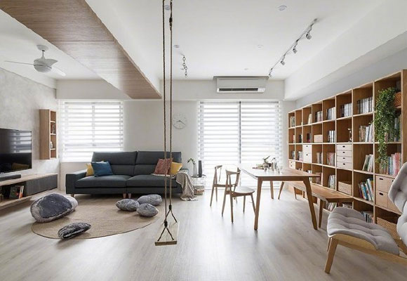 玻璃隔断墙,客厅装秋千,简约风格装修居然也能这么有品位!