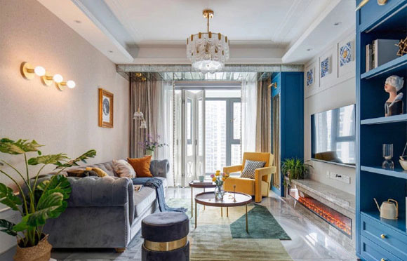 有点复古的美式风格三房装修，混搭的配色设计，效果真是很迷人！