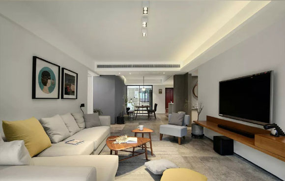 120㎡简约现代风格装修设计，电视柜挂上墙，梦想中家的样子！