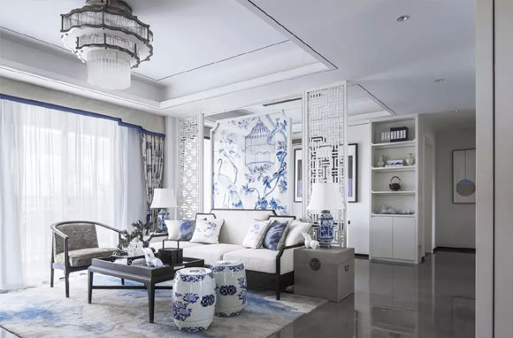 中式风格装修设计，青花瓷的效果，全屋精致干净真漂亮！