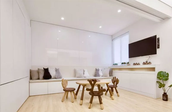 榻榻米主卧室,客厅储物柜装可折叠床,这套70㎡二手房装修真实用!