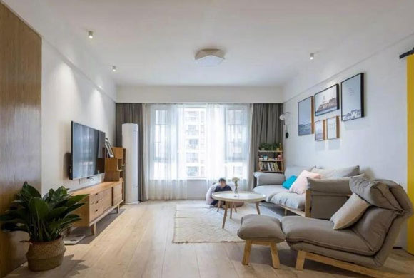 112㎡简约风格三房装修，厨房装谷仓门，设计简洁却温馨舒适！