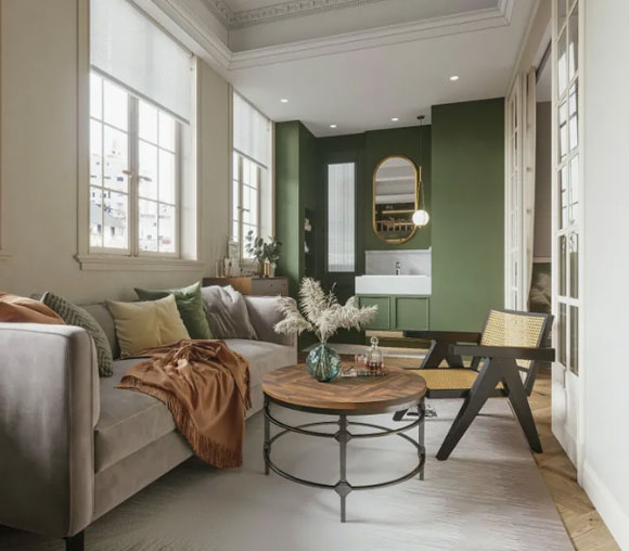 71㎡二手房装修设计，复古典雅上档次，配色真是太高级了！