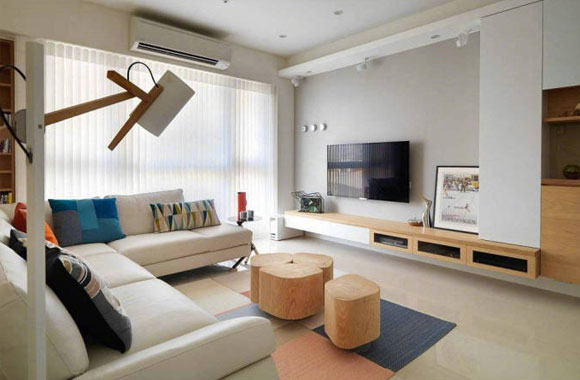 客厅没阳台，电视柜挂上墙，这套简约风格设计的家真舒服！